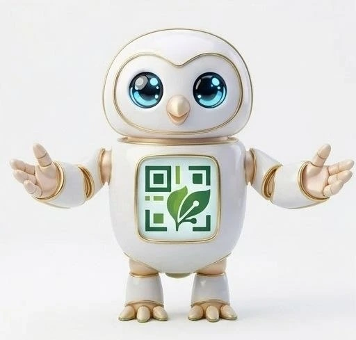Green QR ဇီးကွက်စက်ရုပ် mascot မှ ကြိုဆိုနေသည့်ပုံ